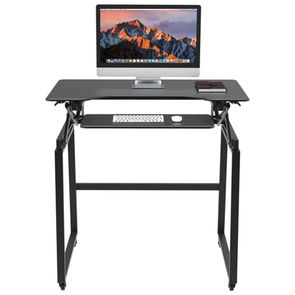 Bureau ergonomique à hauteur ajustable et portatif de 40 po de largeur de Rocelco avec plateau pour clavier