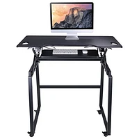 Bureau ergonomique à hauteur ajustable et portatif de 46 po de largeur de Rocelco avec plateau pour clavier