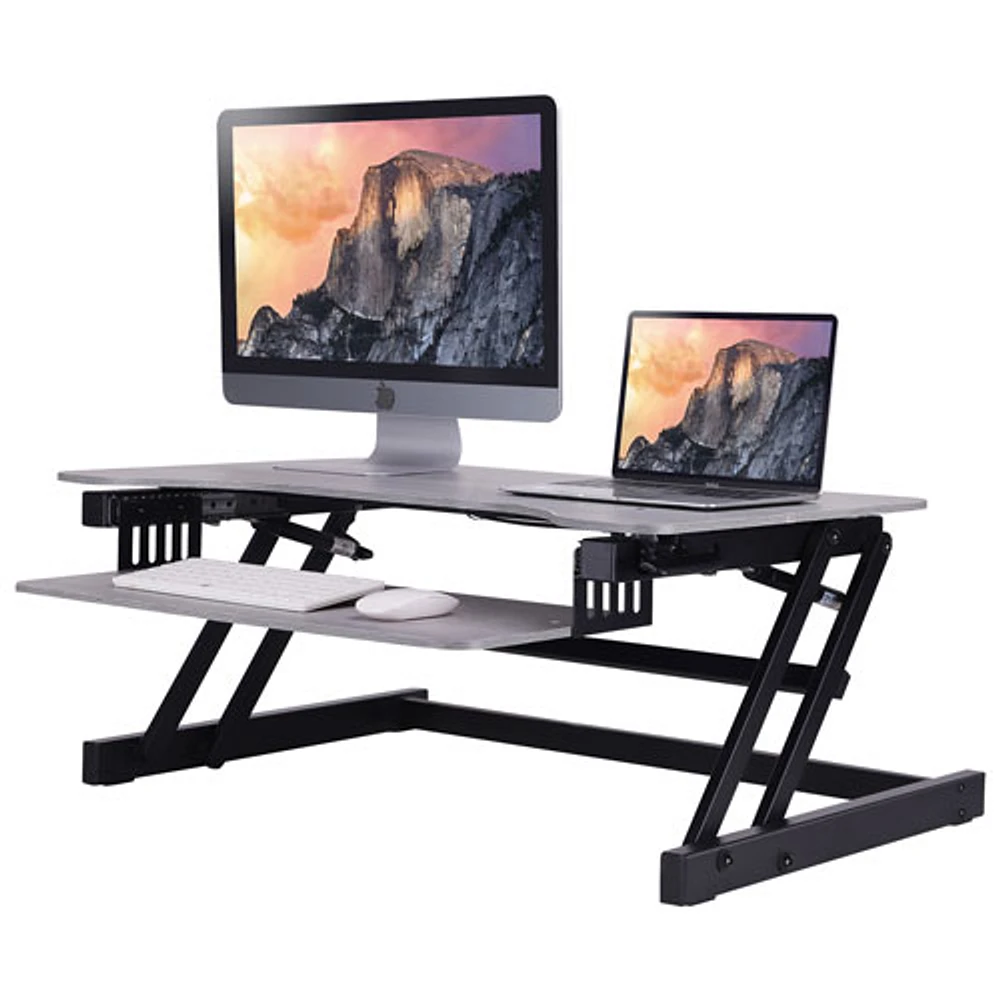 Rocelco DADR 38"W Ergonomic Adjustable Desk Riser with Keyboard Tray - Grey