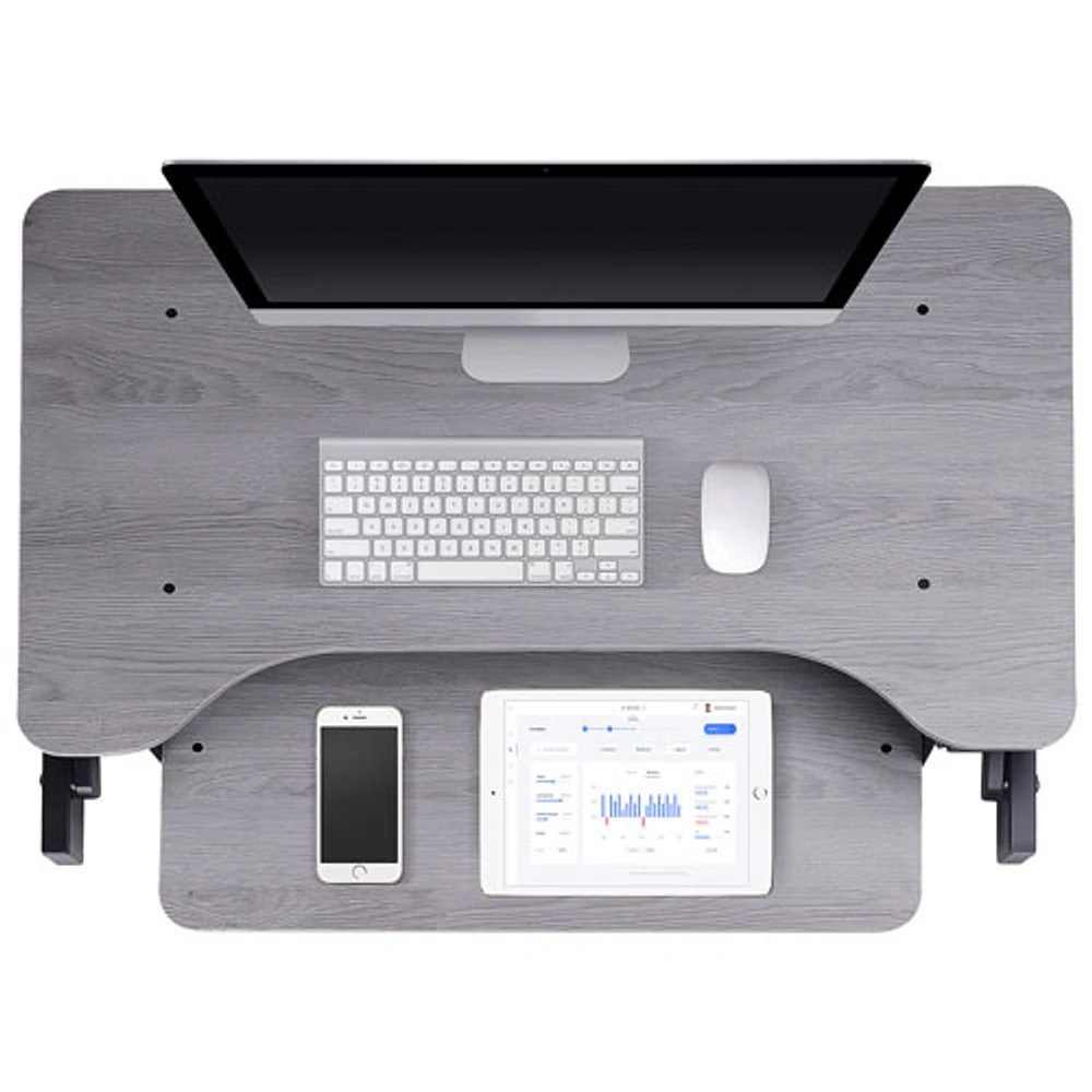 Rocelco DADR 38"W Ergonomic Adjustable Desk Riser with Keyboard Tray - Grey