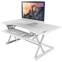 Rocelco 46"W Ergonomic Adjustable Desk Riser with Keyboard Tray - White