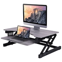 Rocelco 32"W Ergonomic Adjustable Desk Riser with Keyboard Tray - Grey