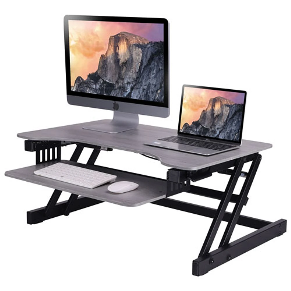 Rocelco 32"W Ergonomic Adjustable Desk Riser with Keyboard Tray - Grey