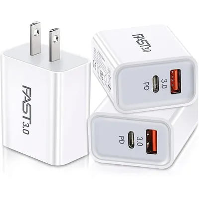 20W USB C Fast Charger, Dual Port [ USB-C + USB-A ] Type C Wall Charger Block Plug, Type C Charger Adapter