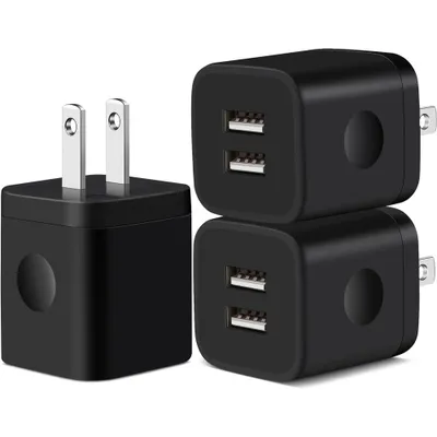 USB Wall Charger, 3-Pack 2.1A/5V Dual Port USB Cube Power Adapter Charger Block Charging Plug Box Brick