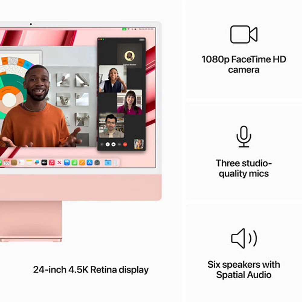 iMac de 24 po d'Apple (automne 2023) - Rose (puce M3 d'Apple/processeur graphique à 8 coeurs/SSD 256 Go/RAM 8 Go) - Français