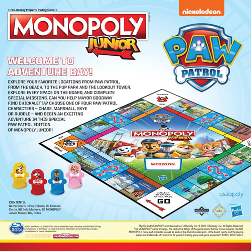 Monopoly Junior: Jeu de société PAW Patrol - Anglais