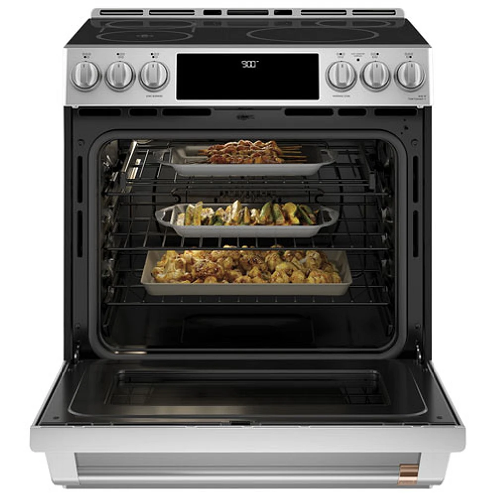 Cafe 30" 5.7 Cu Ft True Convection 5-Element Slide-In Electric Air Fry Range (CHS90XP2MS1) -Stainless Steel