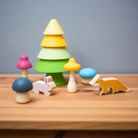 Bigjigs Silicone Stacking Tree with Wooden Forest Friends