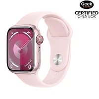 Open Box - Apple Watch Series 9 (GPS + Cellular) 41mm Pink Aluminum Case w/Light Pink Sport Band - Small / Medium