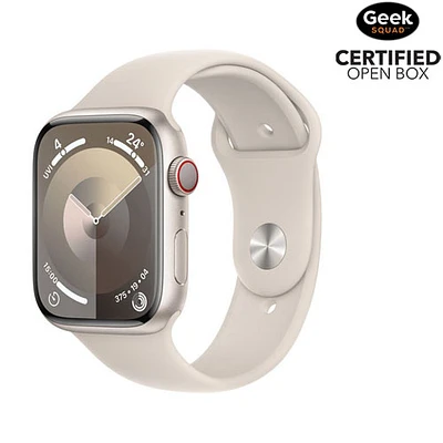 Boîte ouverte - Apple Watch Series 9 (GPS + Cellular) avec boîtier de 45 mm en aluminium comète et bracelet sport comète - Moyen/Grand