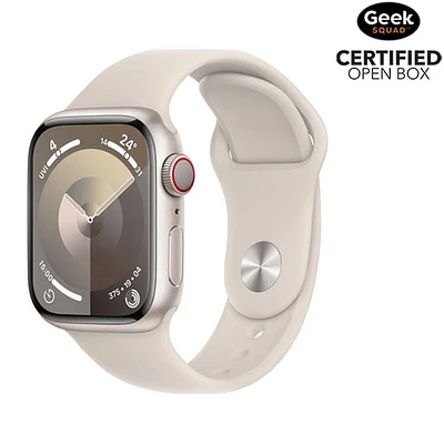 Open Box - Apple Watch Series 9 (GPS + Cellular) 41mm Starlight Aluminium Case w/Starlight Sport Band - Medium / Large