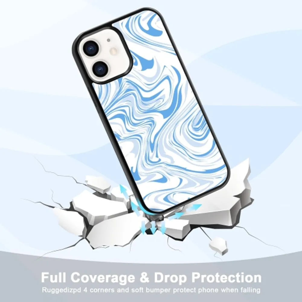 GENERIC Cute Trendy Aesthetic Blue Marble Wave Pattern Phone Case for iPhone  12 iPhone 12 Pro Case for Kids Girls Teen