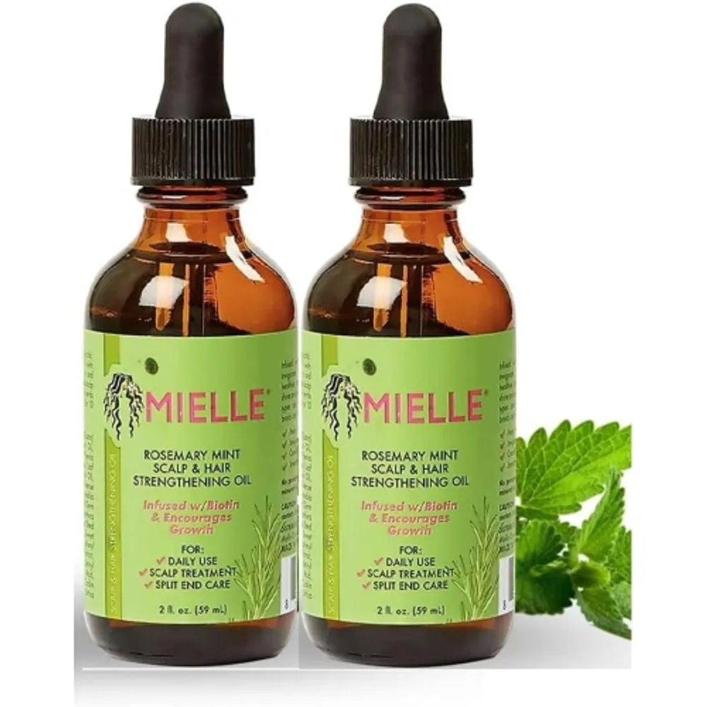 MIELLE Rosemary Mint Scalp & Hair Strengthening Oil, Infused w/Biotin, 2oz  (Pack of 2)