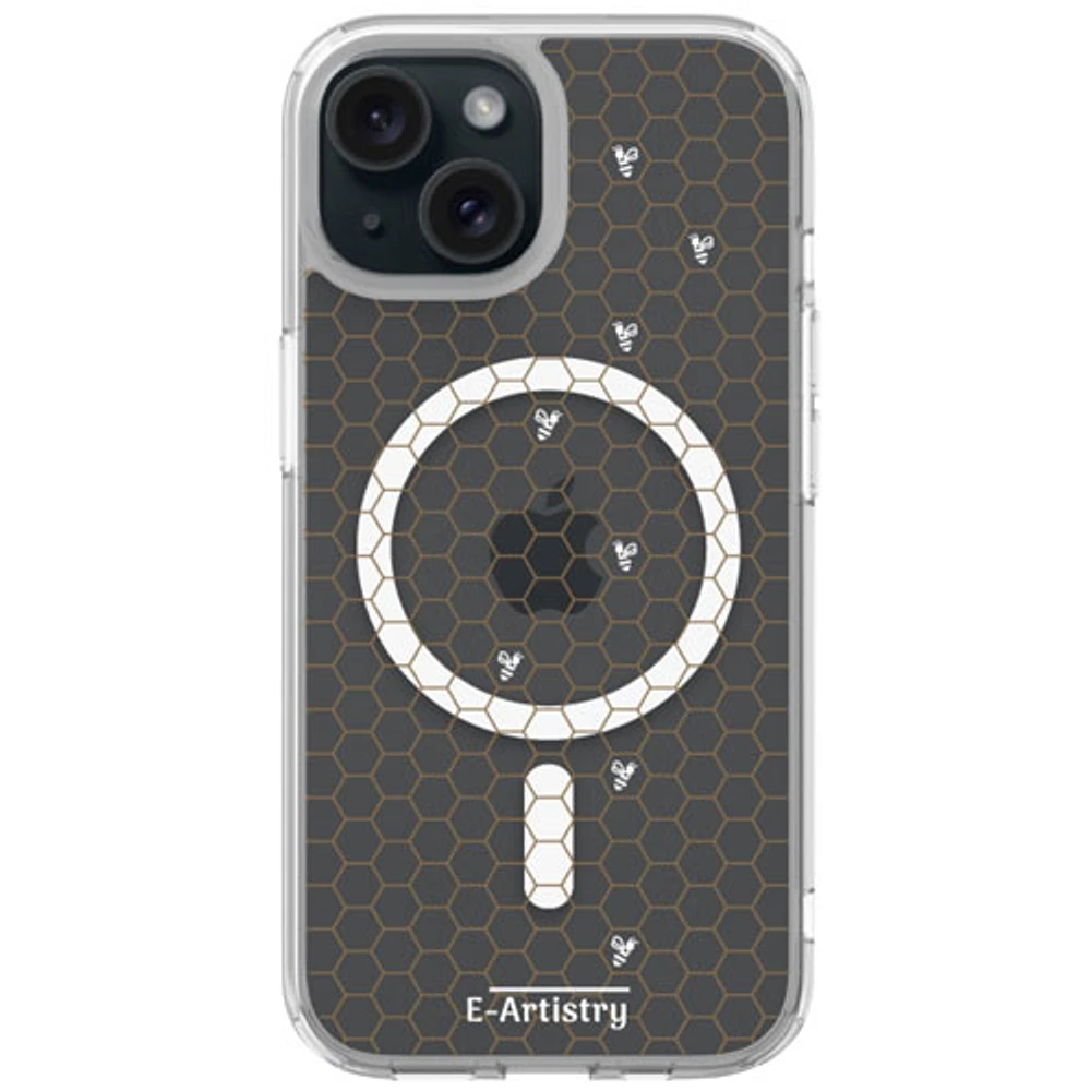 E-Artistry Signature Honeycomb Fitted Hard Shell Case with MagSafe for iPhone 15 - Clear - White/Gold