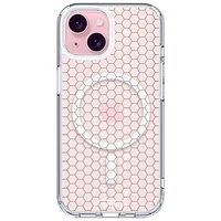 E-Artistry Signature Honeycomb Fitted Hard Shell Case with MagSafe for iPhone 15 - Clear - White/Gold