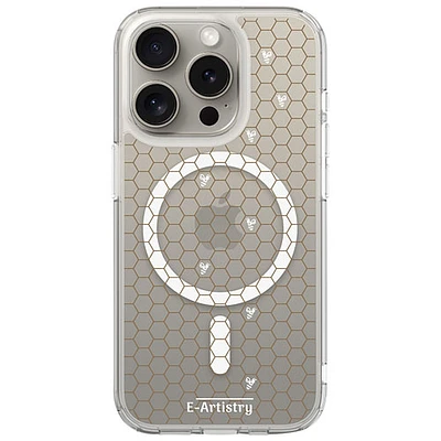 E-Artistry Signature Honeycomb Fitted Hard Shell Case w/ MagSafe for iPhone 15 Pro - Clear - White/Gold