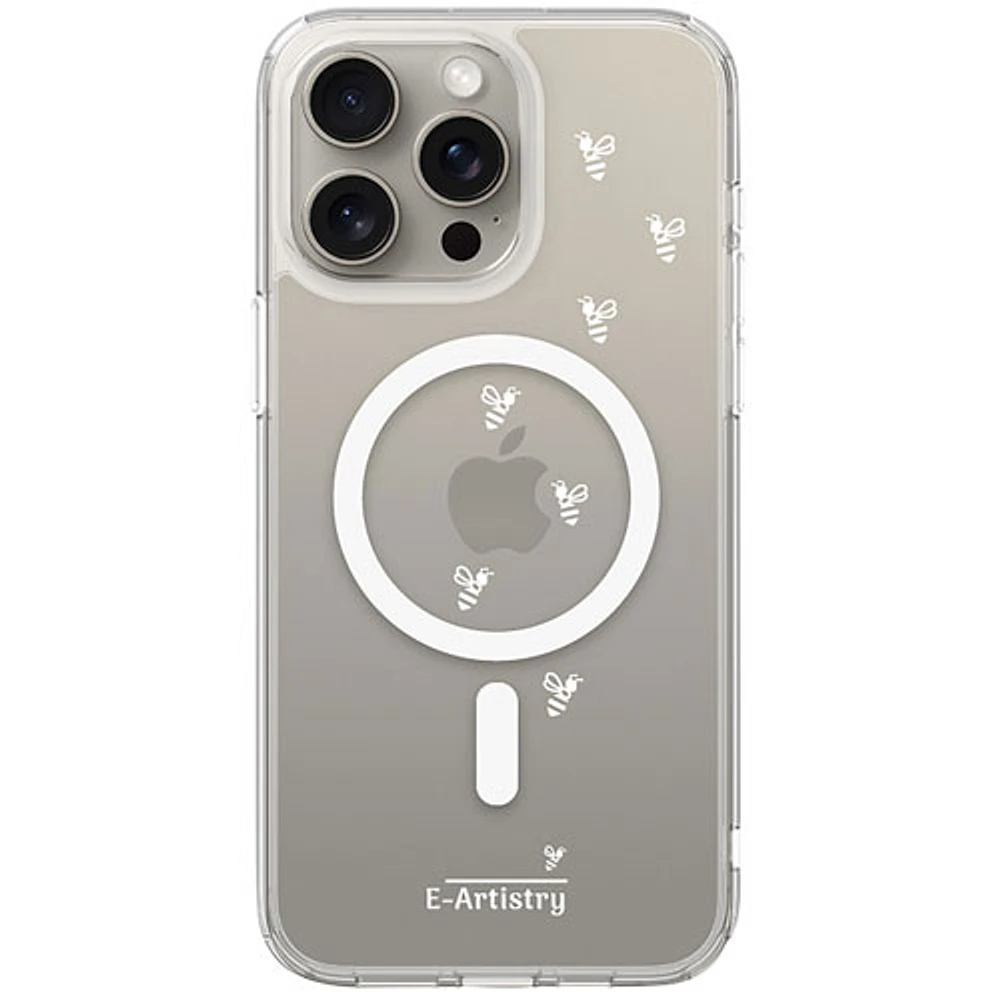 E-Artistry Signature Bee Spiral Fitted Hard Shell Case w/MagSafe for iPhone 15 Pro Max -Clear - White