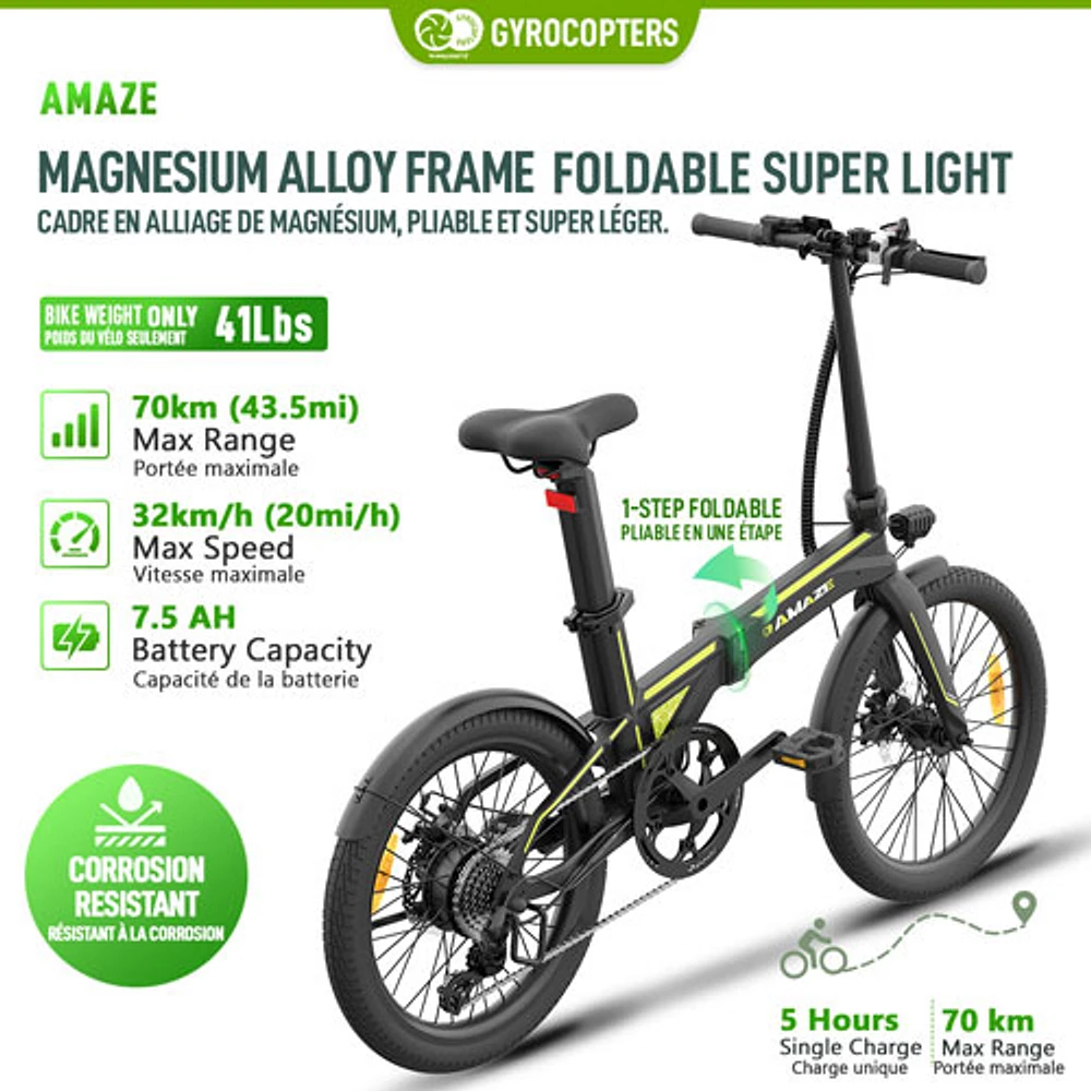 Gyrocopters Amaze Foldable Electric City Bike ( 420W Peak Motor/ 70 km PAS Range/ 32 km/h Top Speed)