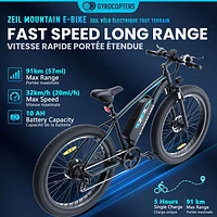 Gyrocopters Zeil Fat-Tire Electric Mountain Bike ( 500W Motor/ 91km Range/ 32km/h Top Speed)
