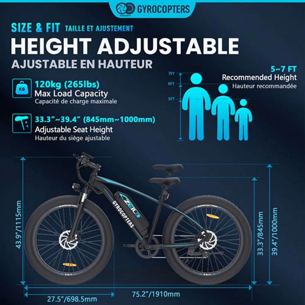 Gyrocopters Zeil Fat-Tire Electric Mountain Bike ( 500W Motor/ 91km Range/ 32km/h Top Speed)