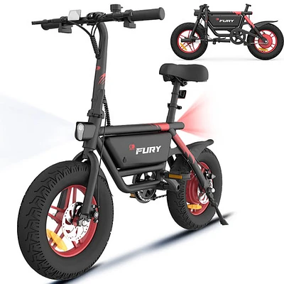 Gyrocopters Fury Fat Tire Foldable Electric Bike (400W Peak Motor/58km Battery Range/25km/h Top Speed) - Black