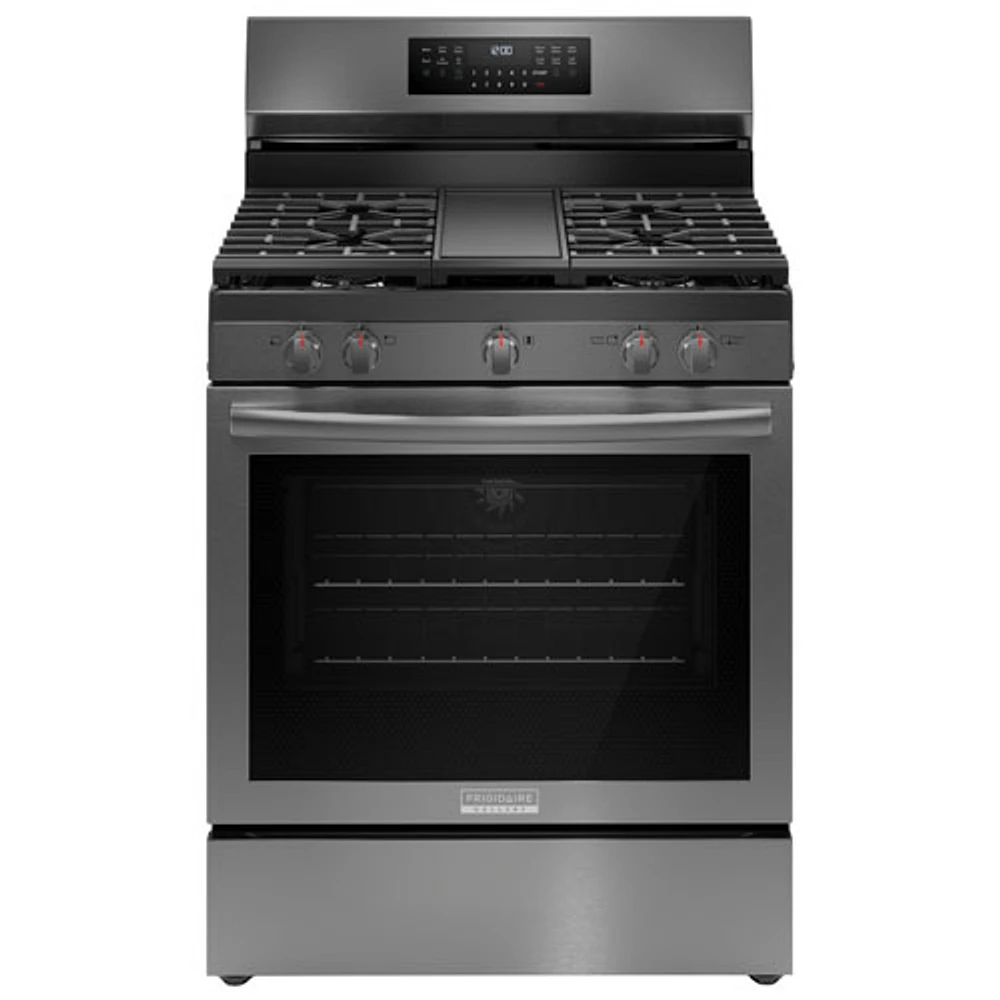 Cuisinière à gaz autonome à convection véritable et friture à air chaud 5,1 pi³ 30 po Gallery de Frigidaire (GCRG3060BD) - Acier inoxydable noir