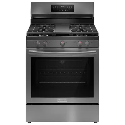 Cuisinière à gaz autonome à convection véritable et friture à air chaud 5,1 pi³ 30 po Gallery de Frigidaire (GCRG3060BD) - Acier inoxydable noir