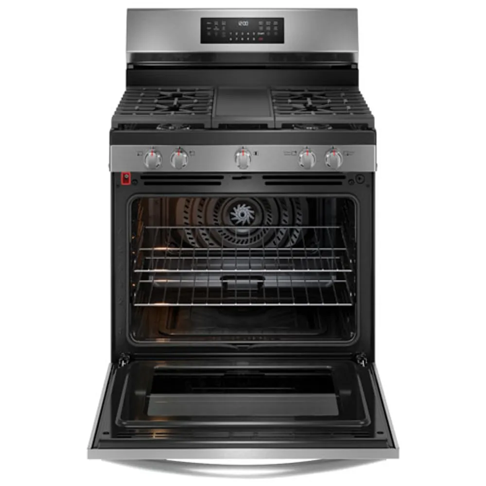 Cuisinière à gaz autonome à convection véritable et friture à air chaud 5,1 pi³ 30 po Gallery de Frigidaire (GCRG3060BD) - Acier inoxydable noir