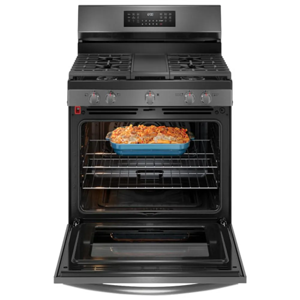 Cuisinière à gaz autonome à convection véritable et friture à air chaud 5,1 pi³ 30 po Gallery de Frigidaire (GCRG3060BD) - Acier inoxydable noir