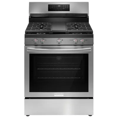 Cuisinière à gaz autonome à convection véritable et friture à air chaud 5,1 pi³ 30 po Gallery de Frigidaire (GCRG3060BF) - Acier inoxydable