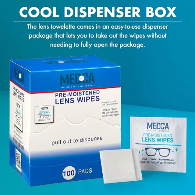 Medca Premoistened Lens and Glass Cleaning Wipes - Portable Travel Cleaner for Glasses, Camera, Cell Phone, Smartphone, and Tablet