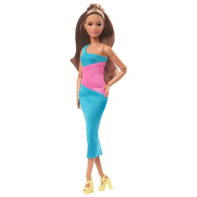 Mattel Barbie Looks Brunette Ponytail & Turquoise/Pink Dress Doll