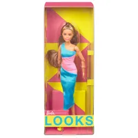 Mattel Barbie Looks Brunette Ponytail & Turquoise/Pink Dress Doll