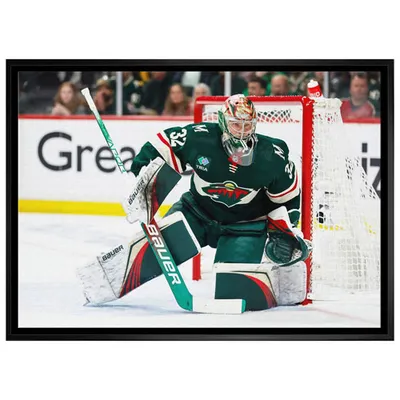Frameworth Minnesota Wild: Filip Gustavsson Protecting Net Framed Canvas (31x22")