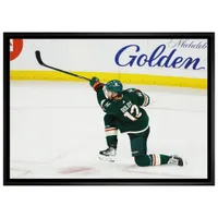 Frameworth Minnesota Wild: Matt Boldy Shooting Framed Canvas (31x22")