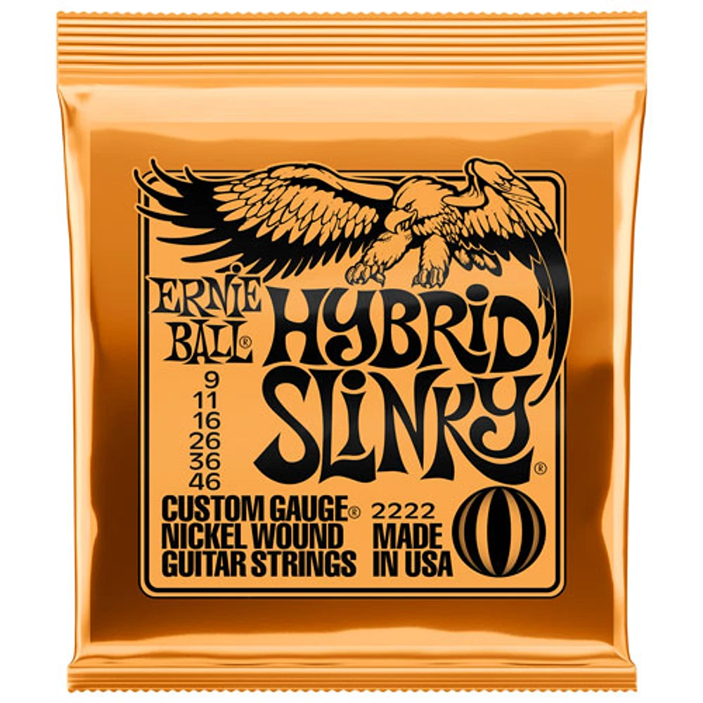 Cordes de guitare électrique en nickel bobiné 0,009 à 0,046 Hybrid Slinky d'Ernie Ball (P02222)