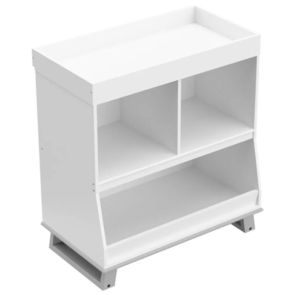 Storkcraft Modern Changing Table with Storage and Removable Topper - White/Pebble Grey