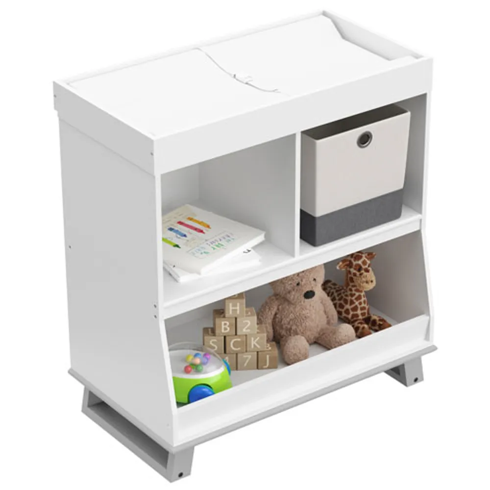 Storkcraft Modern Changing Table with Storage and Removable Topper - White/Pebble Grey