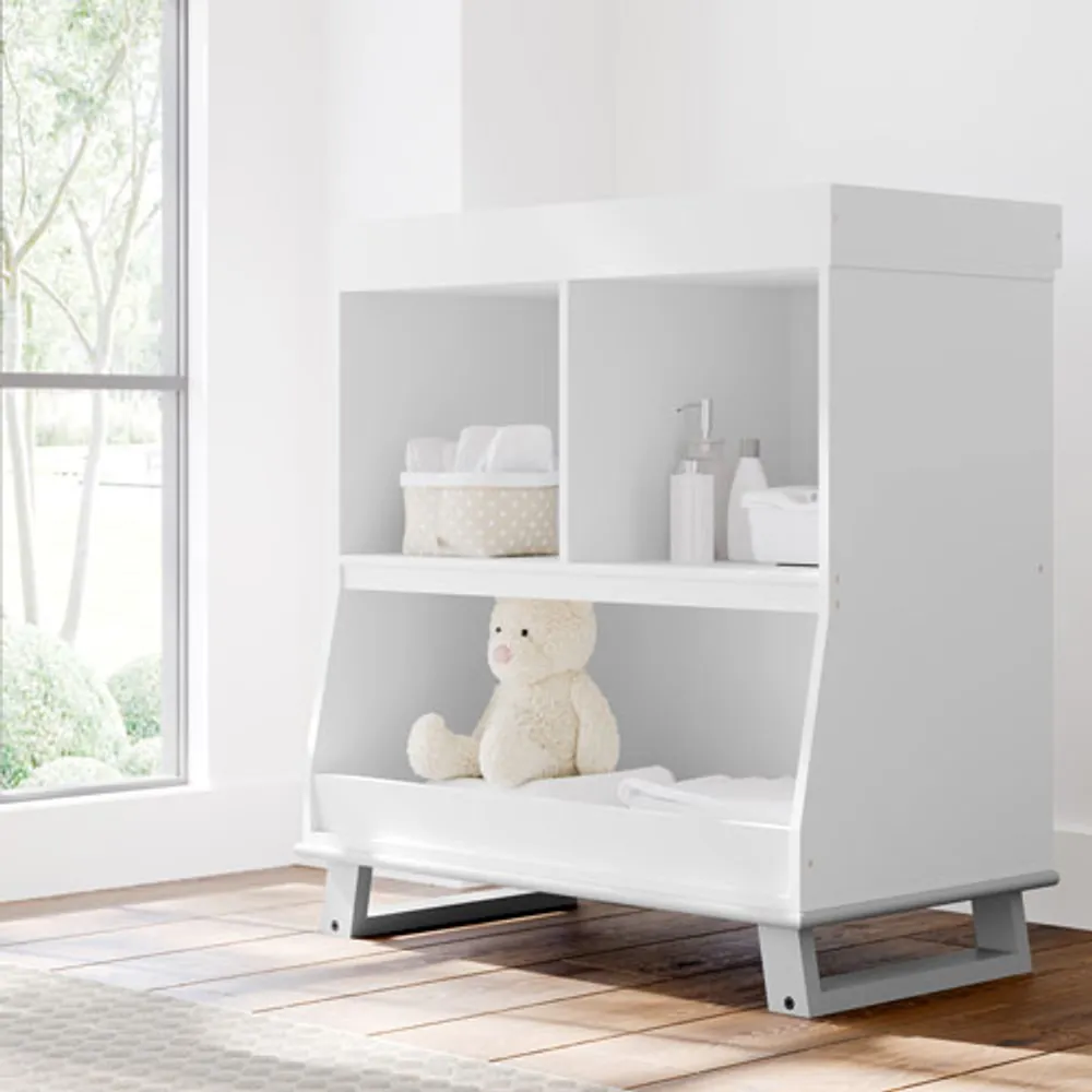 Storkcraft Modern Changing Table with Storage and Removable Topper - White/Pebble Grey