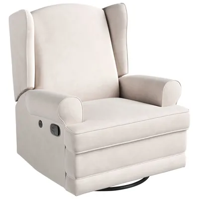 Storkcraft Serenity Wingback Upholstered Reclining Glider with USB Charging Port