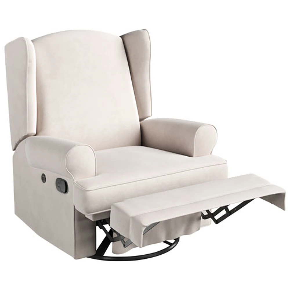 Storkcraft Serenity Wingback Upholstered Reclining Glider with USB Charging Port - Ivory