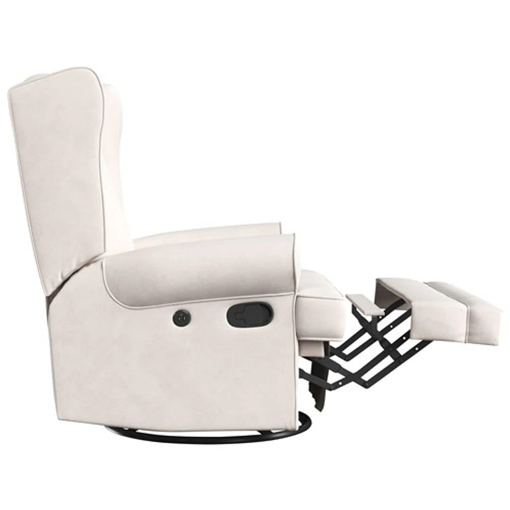 Storkcraft Serenity Wingback Upholstered Reclining Glider with USB Charging Port - Ivory