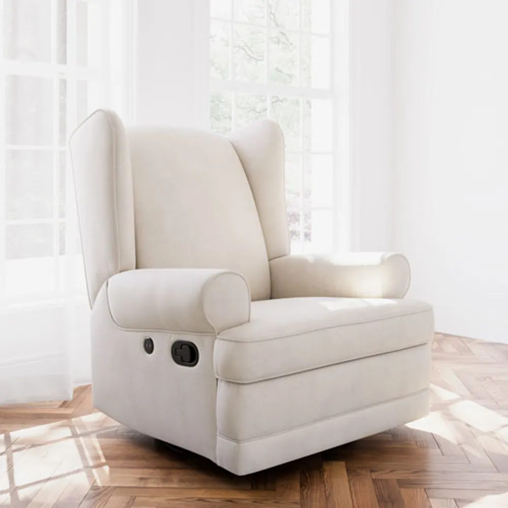 Storkcraft Serenity Wingback Upholstered Reclining Glider with USB Charging Port - Ivory