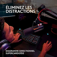 Microphone dynamique actif XLR diffusion jeu Yeti Studio Logitech G préampli actif ClearAmp - Blanc