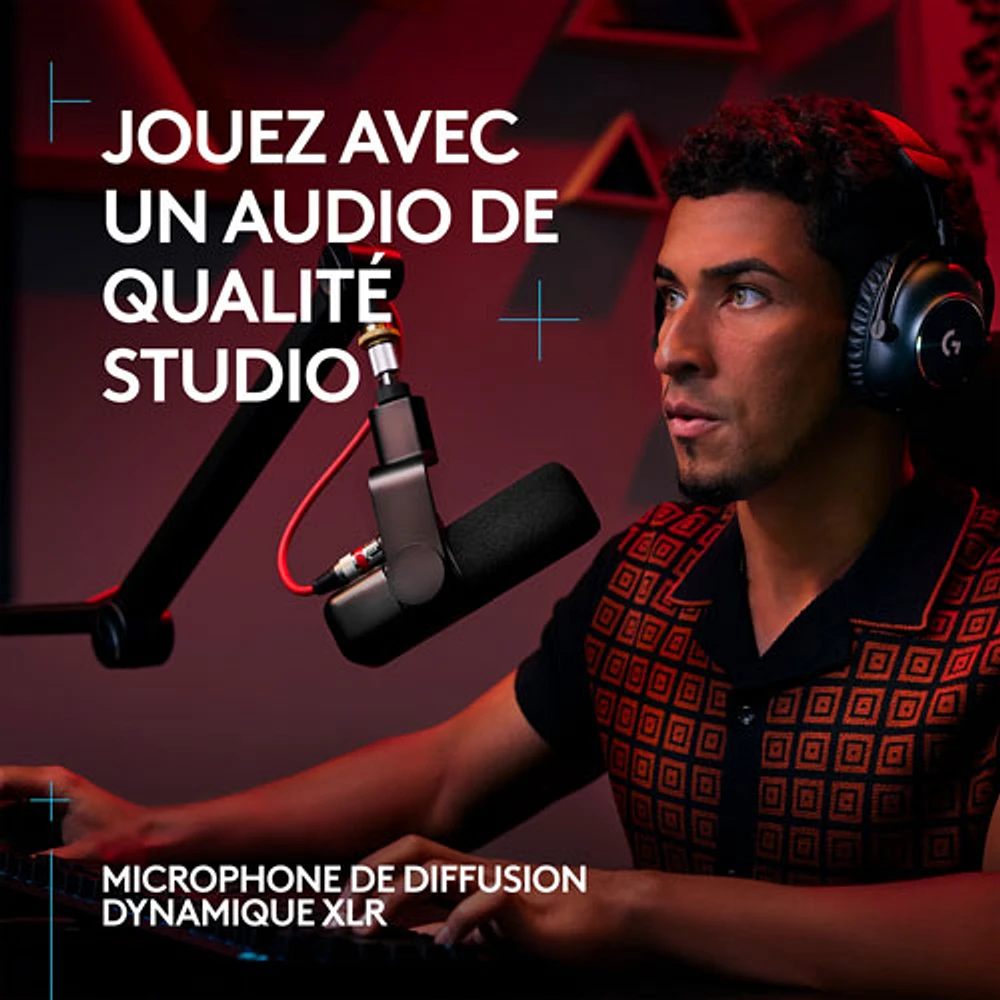 Microphone dynamique actif XLR de diffusion de jeu Yeti Studio de Logitech G avec préampli actif ClearAmp - Noir