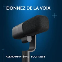 Microphone dynamique actif XLR de diffusion de jeu Yeti Studio de Logitech G avec préampli actif ClearAmp - Noir