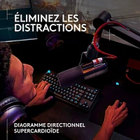 Microphone dynamique actif XLR de diffusion de jeu Yeti Studio de Logitech G avec préampli actif ClearAmp - Noir