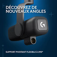 Microphone dynamique actif XLR de diffusion de jeu Yeti Studio de Logitech G avec préampli actif ClearAmp - Noir