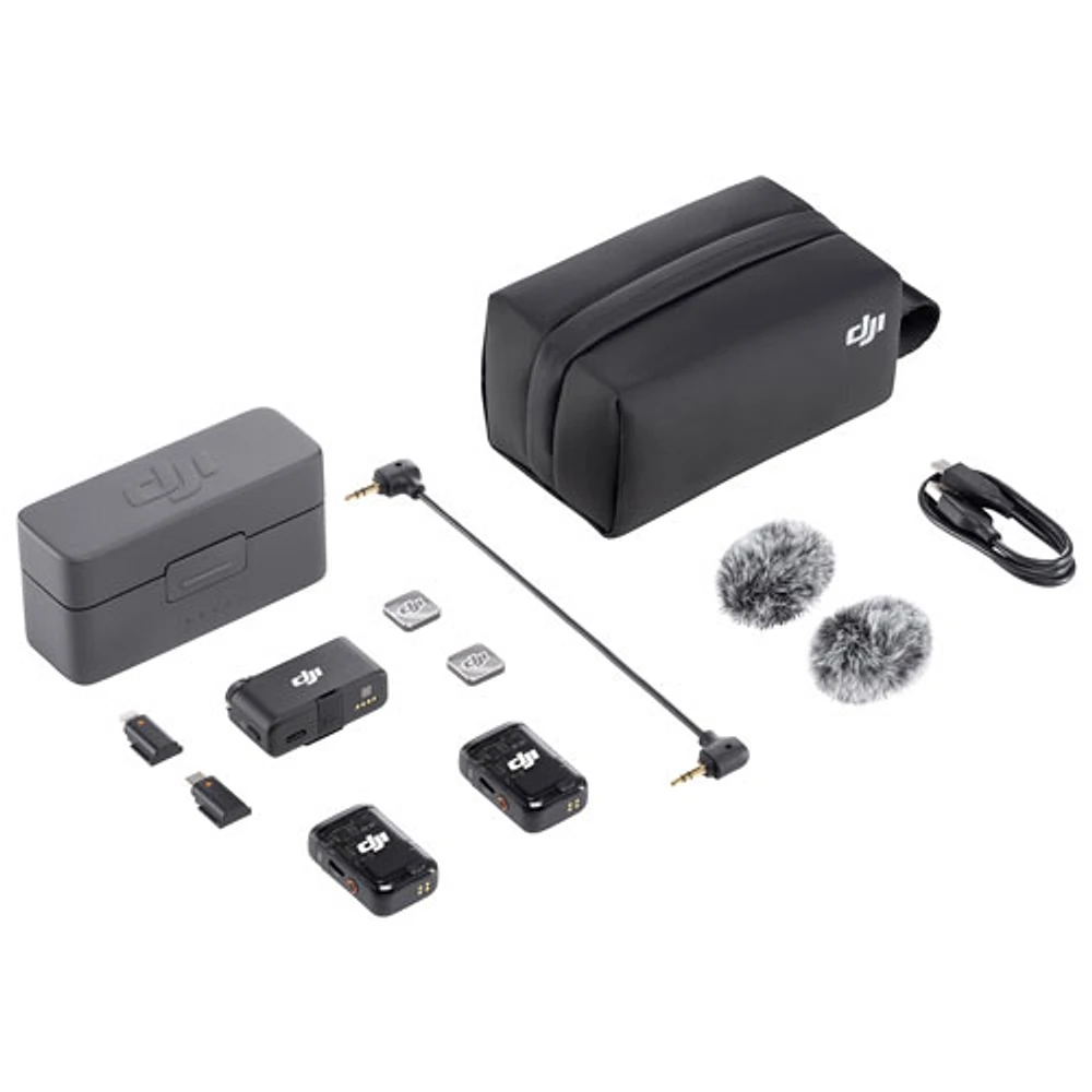 Microphone sans fil Mic 2 de DJI (2 TX + 1 RX + étui de chargement) - Noir ombré